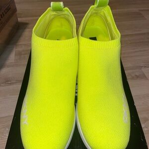 DKNY Vibrant Neon Yellow/Lime Green Slip-On Wedge Sneakers
